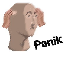 a pixel very panik meme man