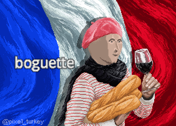 a pixel boguette meme man