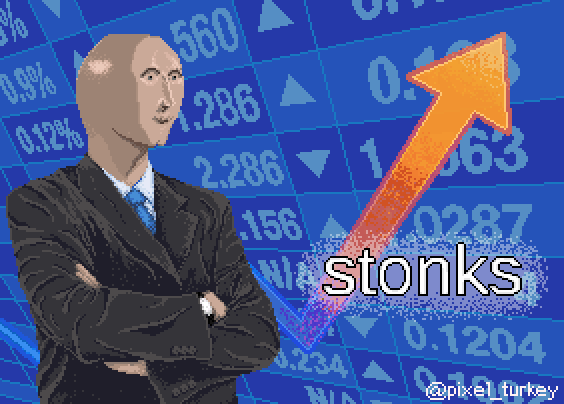 a pixel stonks meme man